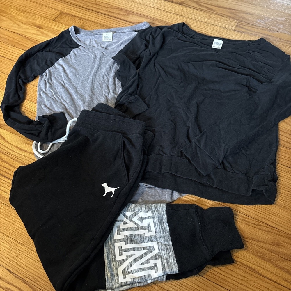 Victoria's Secret CAMPUS DOG TEAM LOGO 2 Long‎ Sleeve T-Shirts (S) PANT (M) SET